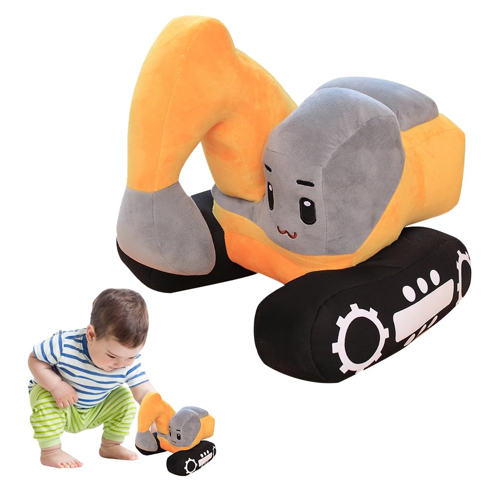RNPKZ Digger Plush Toy, 26 x 23 cm Excavator Plush Toy, Cartoon Digger Cuddly Toy, Soft Excavator Stuffed Truck Construction Toy Birthday Gift for Children Adult