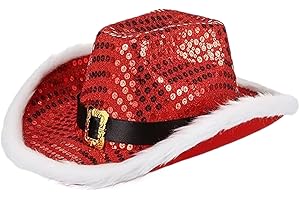 Santa Cowgirl Hat - 38x29x11cm Santa Wide Brim Hat | Christmas Cowboy Hats | Xmaas Unisex Western Rhinestone Caps | For Women