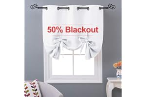 NICETOWN Roman Shades for Home Windows - Thermal Insulated Balloon Shade Blackout Curtain Tie Up Blind for Small Window/Kitchen (Grommet Top Panel, 46" W x 63" L, White)