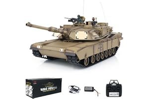 wheelfun Heng Long RC Tank 2.4Ghz 1/16 Scale 7.0 Plastic Ver M1A2 Abrams RTR Smoking Unit IR Combat Lifting Barrel for 3918 Model 340° Rotating Turret Torsion Bar Suspension BB Shooting Airsoft Tank
