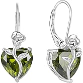 FJ Heart Dangle Drop Earrings 925 Sterling Silver Rose Flower Leverback Earrings Birthstone Jewelry for Women