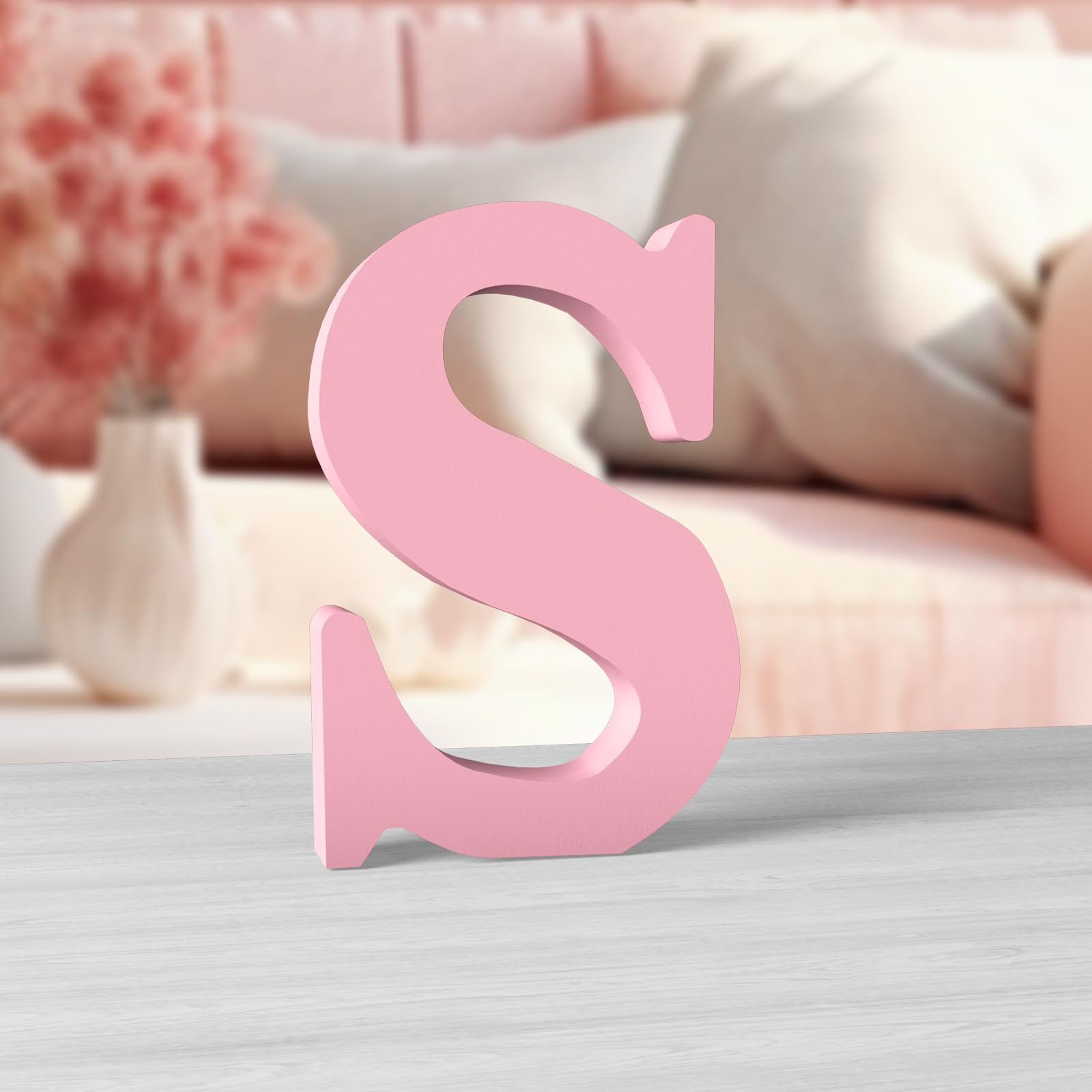 Aruatu 6 Inch Pink Wood Letters for Wall Decor - Unfinished Decorative Standing Slices Sign Board Decoration for Craft Home Party Projects (S)