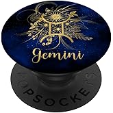 Gemini Constellation Zodiac Sign Floral Symbol Horoscope PopSockets Adhesive PopGrip