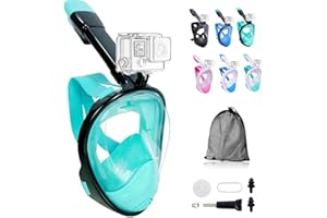 Wsobue Snorkel Mask,Full Face Diving Mask for Adults and Youth Action Camera Compatible Mask Anti-Fog Easy Draining Snorkeling Set