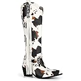 MissHeel Knee High Fringe Cowboy Boots with Turquoise Stones Side Zipper