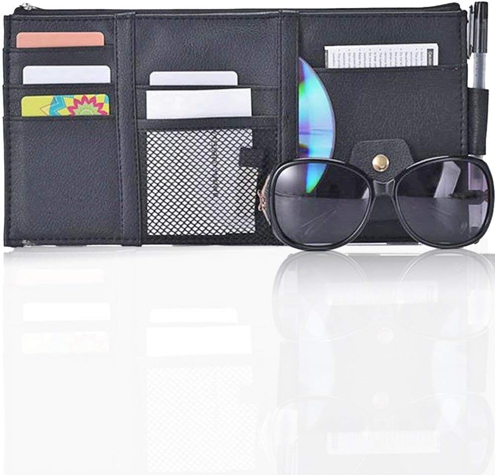Freeauto Multi-purpose Auto Car Sun Visor Organizer Pouch Bag Card Storage Pen Holder Glasses Clips (Black)