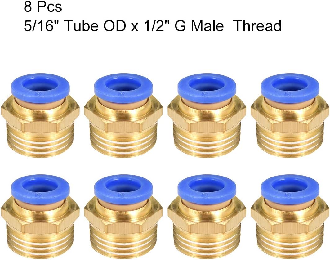 sourcing map Straight Pneumatic Push to Quick Connect Fittings G1/2 Male x 8mm Tube OD 8pcs, Gold,blue, G1/2 x 8mm - Image 4