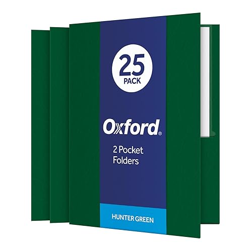 Oxford Twin-Pocket Folders, Textured Paper, Letter Size, Hunter Green, Holds 100 Sheets, Box of 25 (57556EE)