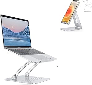 OMOTON Adjustable Laptop Stand Holder for Desk Silver & Cell Phone Stand C2 Silver