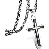 Black Gold Cross Necklace for Men with Cross Pendant Necklace 22 – 30 Inch, Steel Cross Chain for Women & Men, Black Cross Necklace for Men, Mens Necklaces with Small Diamonds (Silver), Don Toretto Stainless Steel, Ozzy Osbourne Cross Necklace