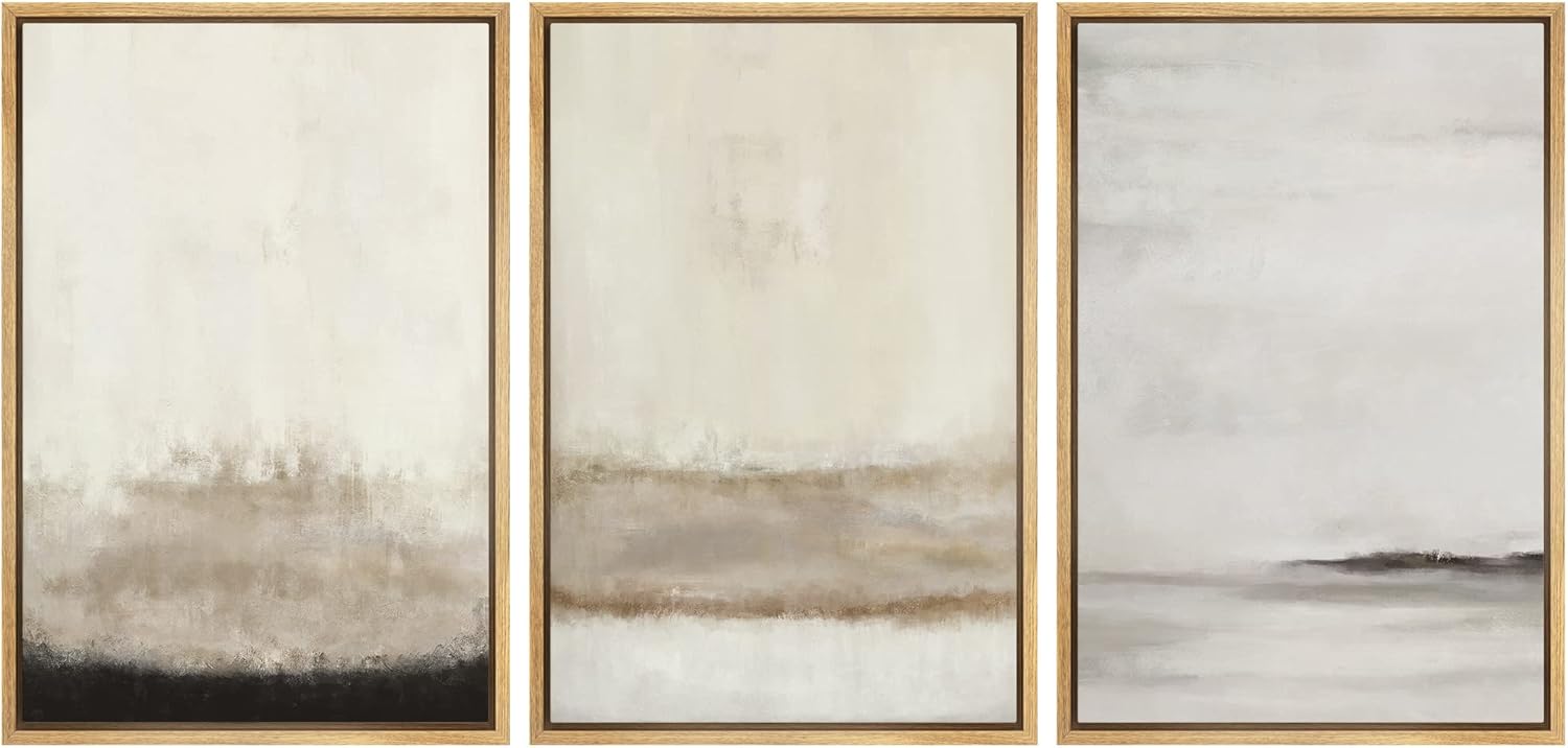 Wall Décor - SIGNFORD Framed Canvas Print Wall Art Set Minimal Gray Tan Paint Stroke Landscape Abstract Shapes Digital Art Modern Art Decorative Boho Calm/Zen for Living Room, Bedroom, Office - 16