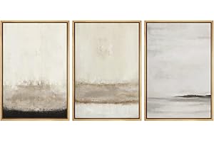 SIGNFORD Framed Canvas Print Wall Art Set Minimal Gray Tan Paint Stroke Landscape Abstract Shapes Digital Art Modern Art Decorative Boho Calm/Zen for Living Room, Bedroom, Office - 24"x36"x3 Natural