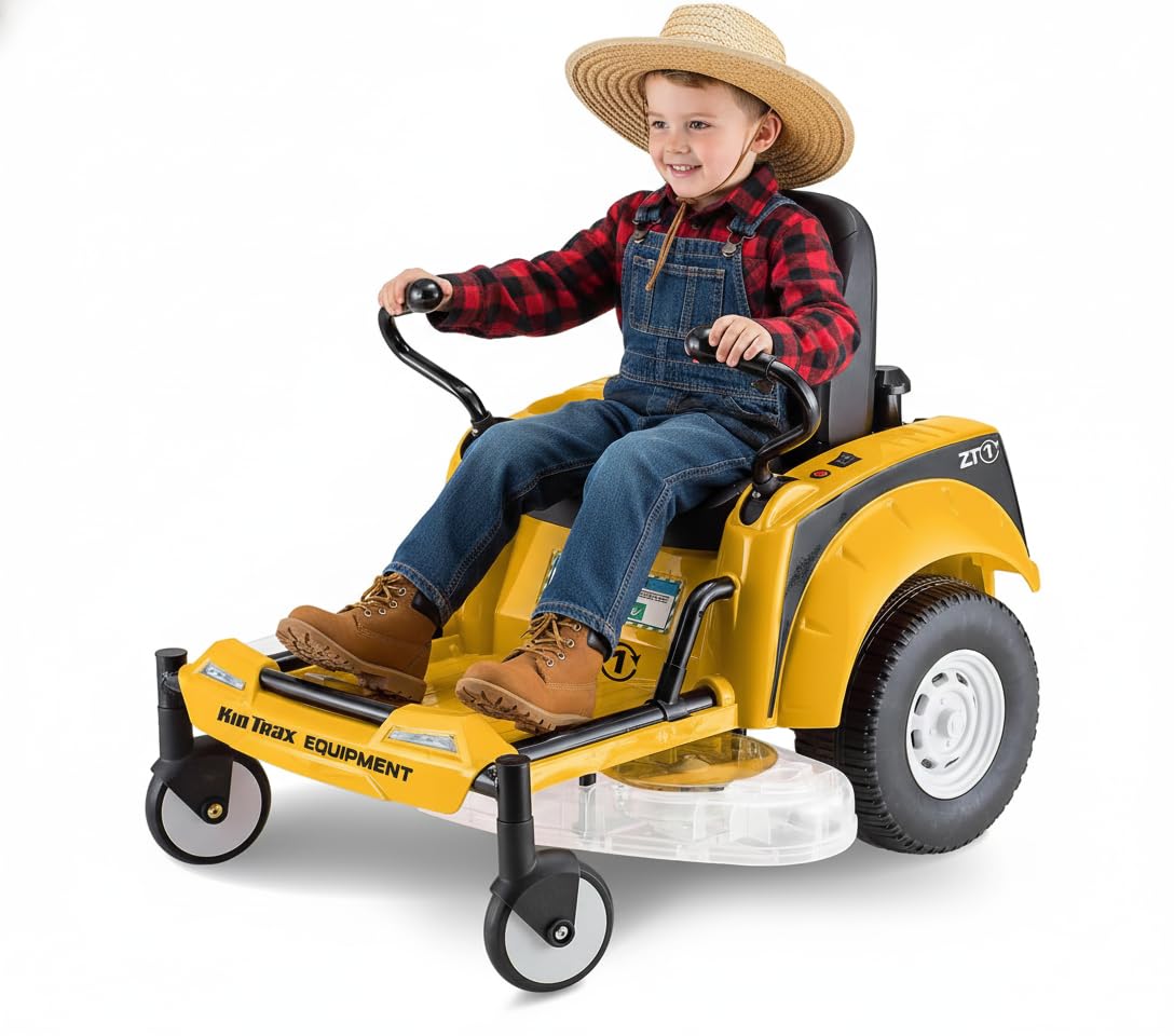 Photo 1 of ***FINAL SALE/NO RETURN, VIEW NOTES*** Kid Trax 12V Zero Turn Lawn Mower Tractor Toy - Riding Lawn Mower, Outdoor Toys, Kids Electric Car, Ride On Tractor, Dual Handle, Twist and Turn, Speed to 3MPH, Max Weight of 77lbs, Age 3-7, Yellow