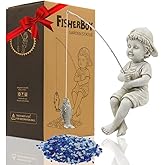 Goodeco Fisherboy Statue Garden Decor - 11" Little Fishing Guy for Koi Pond or Waterfalls, Poolside Statue with Glow in Dark Pebbles Included, Great Gifts for Mom, Women or Birthdays, Gift Ideas