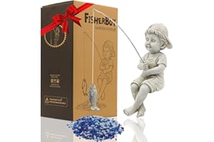 Goodeco Fisherboy Statue Garden Decor - 11" Little Fishing Guy for Koi Pond or Waterfalls, Poolside Statue with Glow in Dark Pebbles Included, Great Gifts for Mom, Women or Birthdays, Gift Ideas