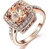 ACEFEEL Yellow Shinning Cubic Zirconia Topaz Rings For Women 18K Rose Gold Plated