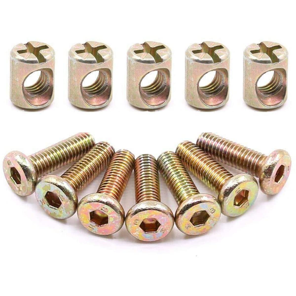 15 Sets Furniture Bolt Nut Set M6 Hex Socket Cap Screw Bolt Nuts Kit 70mm Zinc Plated Flat Head Bolt Barrel Nut Screw Nuts for Furniture Crib Chair