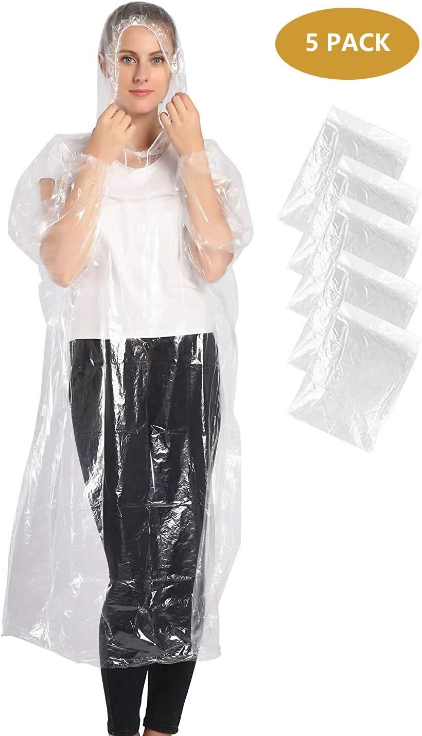 KASU Emergency Waterproof Ponchos - Thick Disposable Poncho - Pac a Mac with Drawstring Hood - Rain Gear for Outdoor Recreation, Festivals, Camping, Hiking