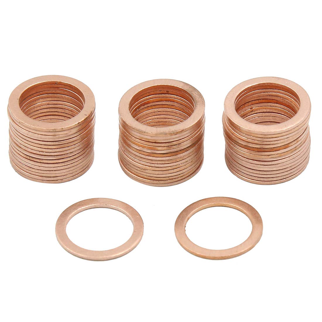 X AUTOHAUX 15mm Inner Dia Copper Crush Washers Car Flat Sealing Gaskets 50pcs