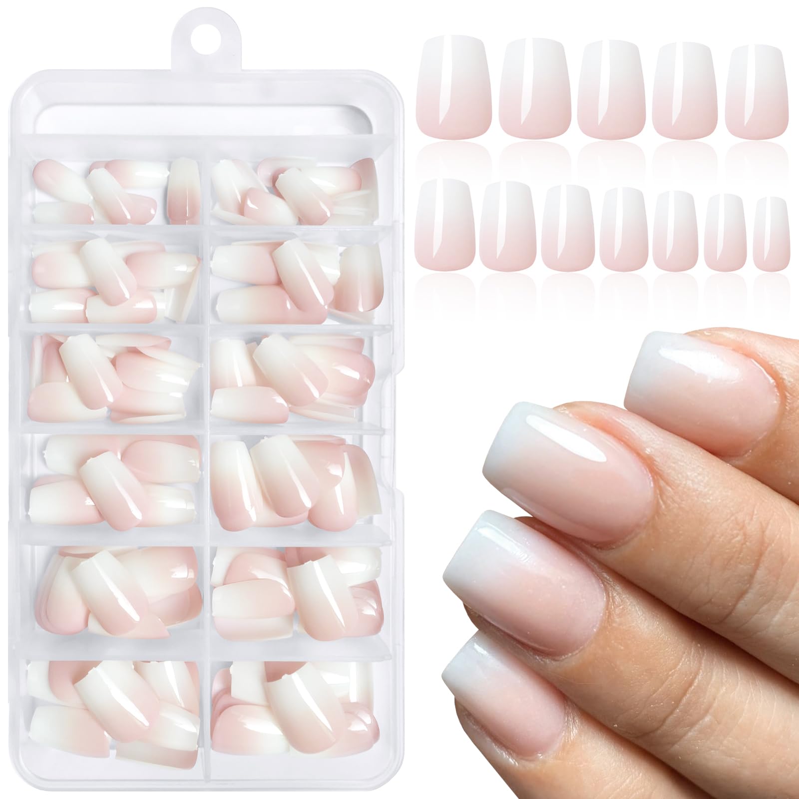 Loveourhome 144pc Ombre Coffin Press on Nails Short Fake Nails Glue on Nails Ombre Acrylic Nails Press on Nails Short False Nails Artificial Fingernails Women Stick on Nails with Glue Adhessive Tabs