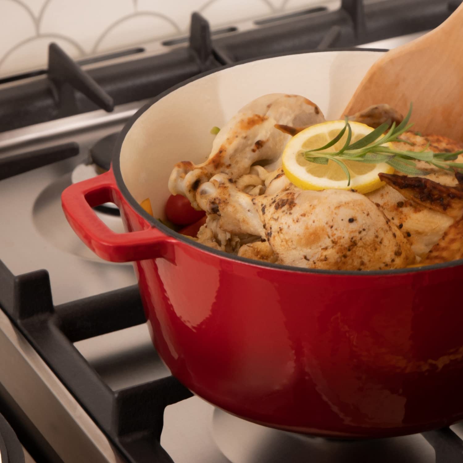Bruntmor 2-in-1 Pre-Seasoned Cast Iron Dutch Oven with Skillet Lid - 5 Qt Round Cast Iron Pot for Bread, Casserole, Braising - Heavy Duty Enamel Cookware Set, Double Dutch Oven - 13.5 x 7-Inch, Black