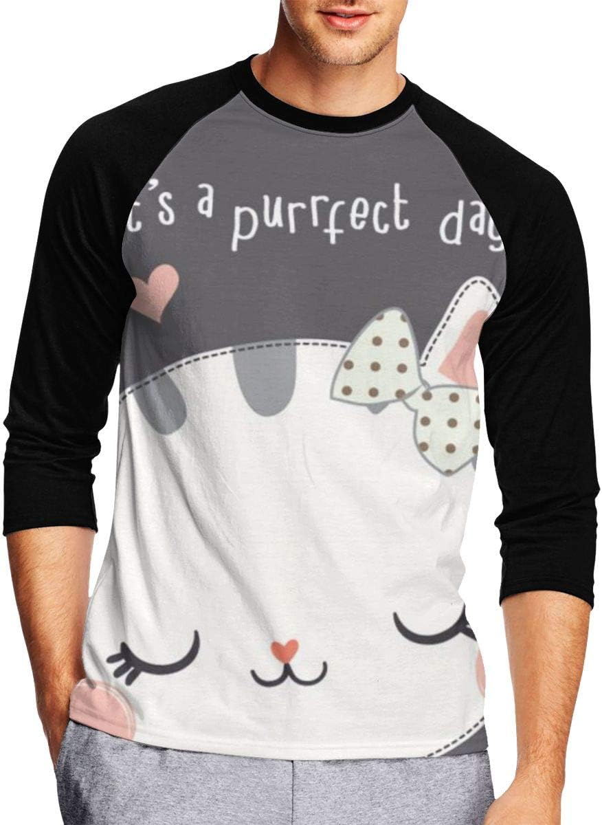 EtenorLife Playera de Manga Corta para Hombre, diseño con Texto en inglés It's A Purrfect Day