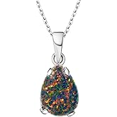 925 Sterling Silver Gemstone Necklace – Birthstone Jewelry for Women – Minimalist Silver Chain with Gemstone Teardrop Pendant – Elegant Gift for Women