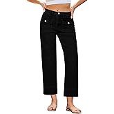 GRAPENT Wide Leg Jeans for Women Trendy High Waisted Straight Leg Cropped Stretchy Denim Pants with Retro Patch Pockets