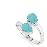 LUSTRE AND LIGHT Natural Raw/Rough Turquoise 2 Stone Size Adjustable Stackable Twister Ring for Women in Sterling Silver, December Birthstone Jewelry Gifts for Her (Bezel-Set)