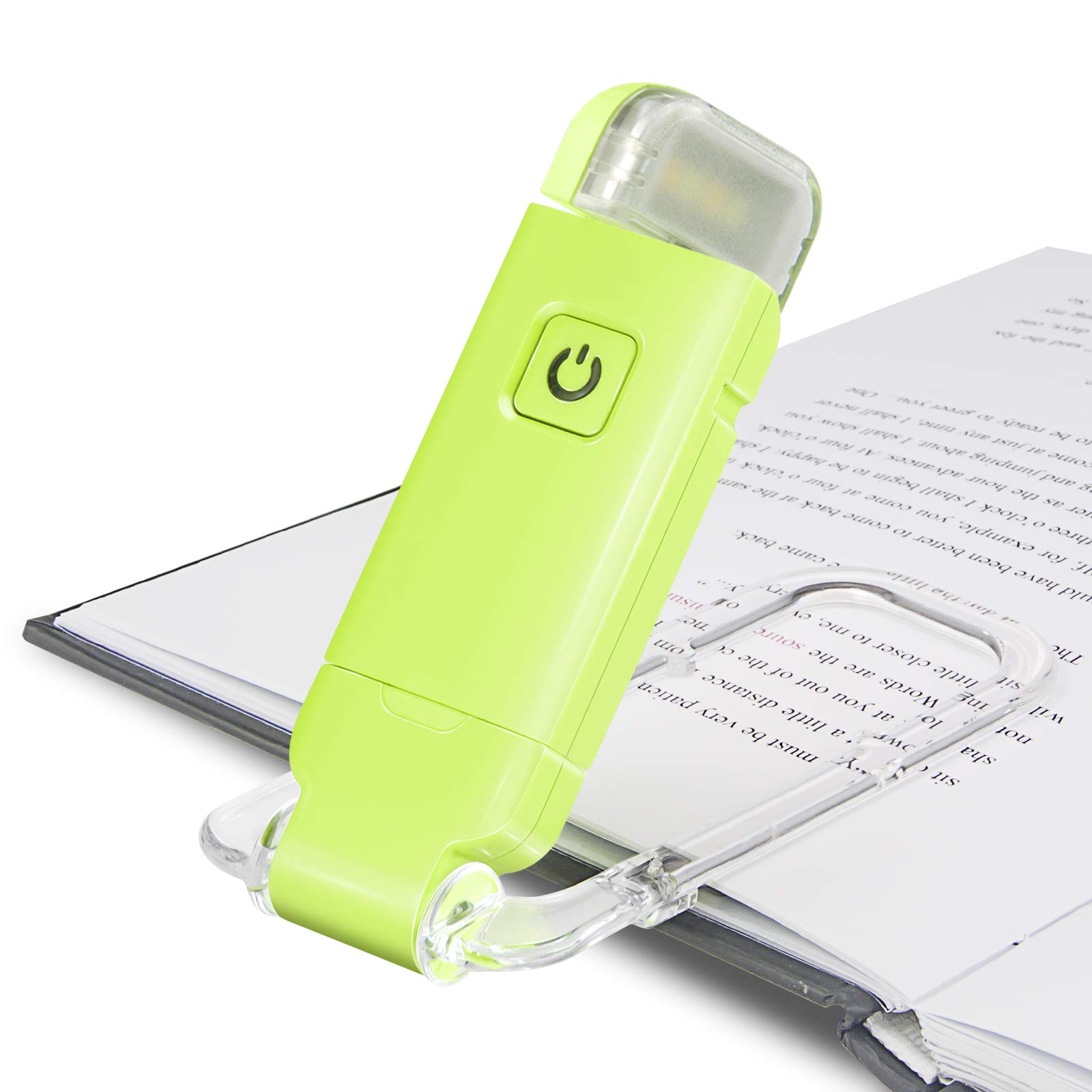 HONWELL USB Rechargeable Reading Light Clip on Book Light for Reading in Bed, 3 Brightness Adjustable for Eye Care, Dimmable Book Lamp for Bookworms, Kids, Green