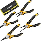 GRENPRO 4-Piece Snap Ring Pliers Set - 7-Inch Internal/External Circlip Pliers Kit (Straight/Bent Jaw, 5/64" Tip) for Ring Re