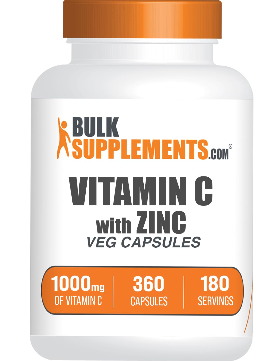 BulkSupplements.com Vitamin C with Zinc Capsules - Vitamin C 1000mg & Zinc 15mg, for Immune Support - Vegan, 2 Capsules per Serving, 360 Veg Count (Pack of 1)