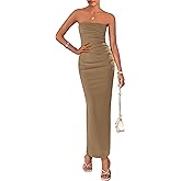 PRETTYGARDEN Women's Summer 2025 Semi Formal Cocktail Dresses Strapless Tube Bodycon Ruched Evening Wedding Guest Maxi Dress