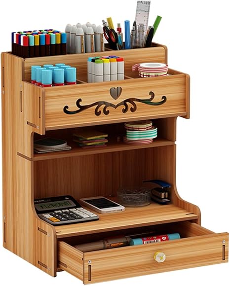 Wooden Desk Organiser Large Capacity Drawer Stationery Desktop