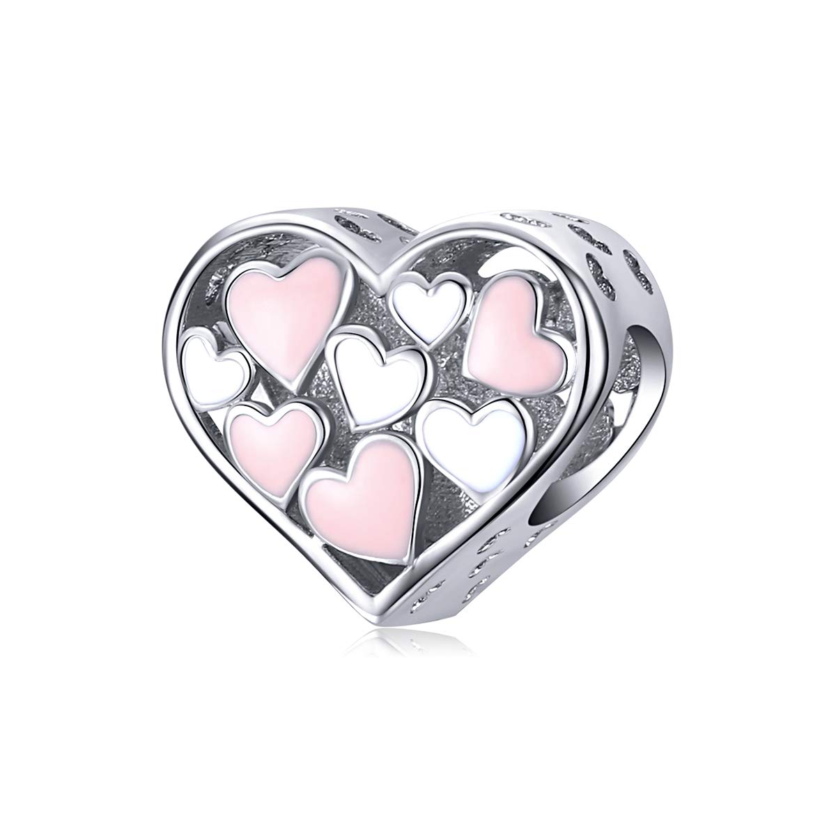 Bijoux Blu 925 Sterling Silver Openwork Enamel Heart Pendant Charm for Women Original Charm Bracelet Jewellery Making