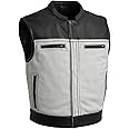 First Mfg Co Lowrider Mens Motorcycle Biker Riding Armor Club Style Black Leather, Twill, Moto Mesh, Perforated Vest