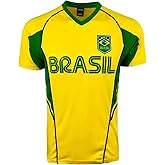 Icon Sports Men's Brasil Performance Jersey, Adult Sizes Brazil Soccer Shirt, Brasil Short Sleeves Tee Shirt
