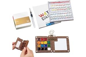 BAUFIX Pocket Artist Watercolor Travel Set, 2024 New Pocketartist Drawing Board Paint Palette Travel Kit, Mini Portable Watercolor Travel Set Painter‘s Palette with Brush and Sketchbook (15 Grid)