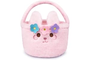 JIZWPOOM Easter Basket - Easter Baskets for Kids, Pink Plush Easter Bunny Baskets, Girls Easter Basket Empty, Cute Kids Bunny Basket for Boys Easter Gifts Easter Decor