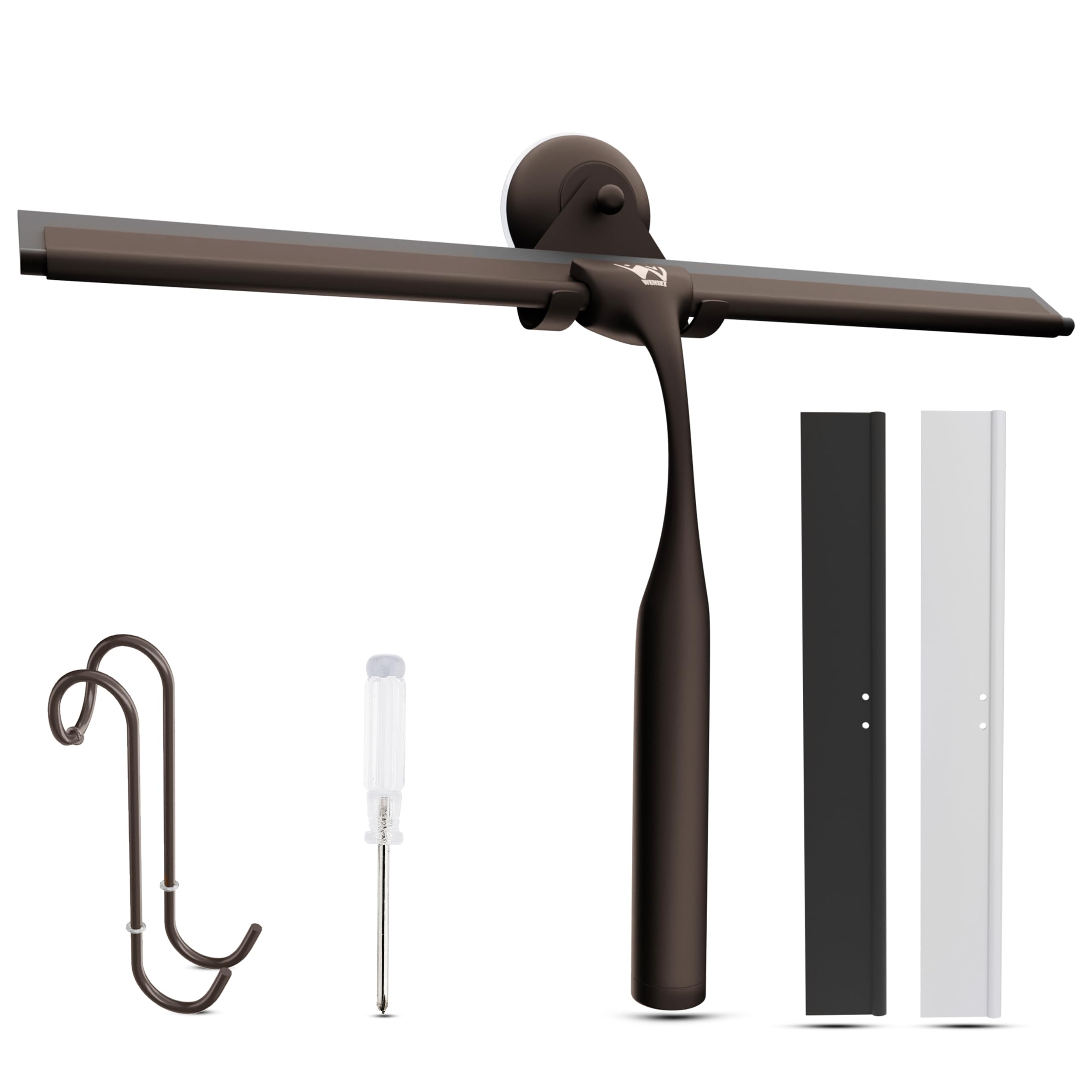 Wunset 25 cm Shower Squeegee, Large Window Squeegee - 6 Pieces Set Including 2 Replacement Silicone Lips, Squeegee Shower Cleaner for Shower Doors and Various Smooth Surfaces (25 cm, Bronze)