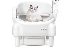 PARUUNTYS Self Cleaning Litter Box,Open Top Automatic Litter Box with App Control for Multiple Cats, Safety Sensors Protection, Odor Control Includes 2 roll Liners,Large Waste Bin, Cream White