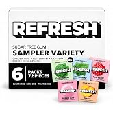 Refresh Gum Sampler, Natural Sugar-Free Xylitol Chewing Gum, 6 Pack | Plastic Free, Non-GMO, Gluten Free, Vegan, Aspartame Free, Stevia Sweetened