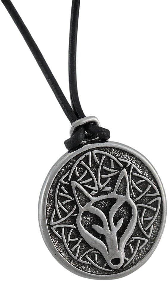 Celtic Wisdom Wolf Pewter Pendant 16 In. Cord Necklace