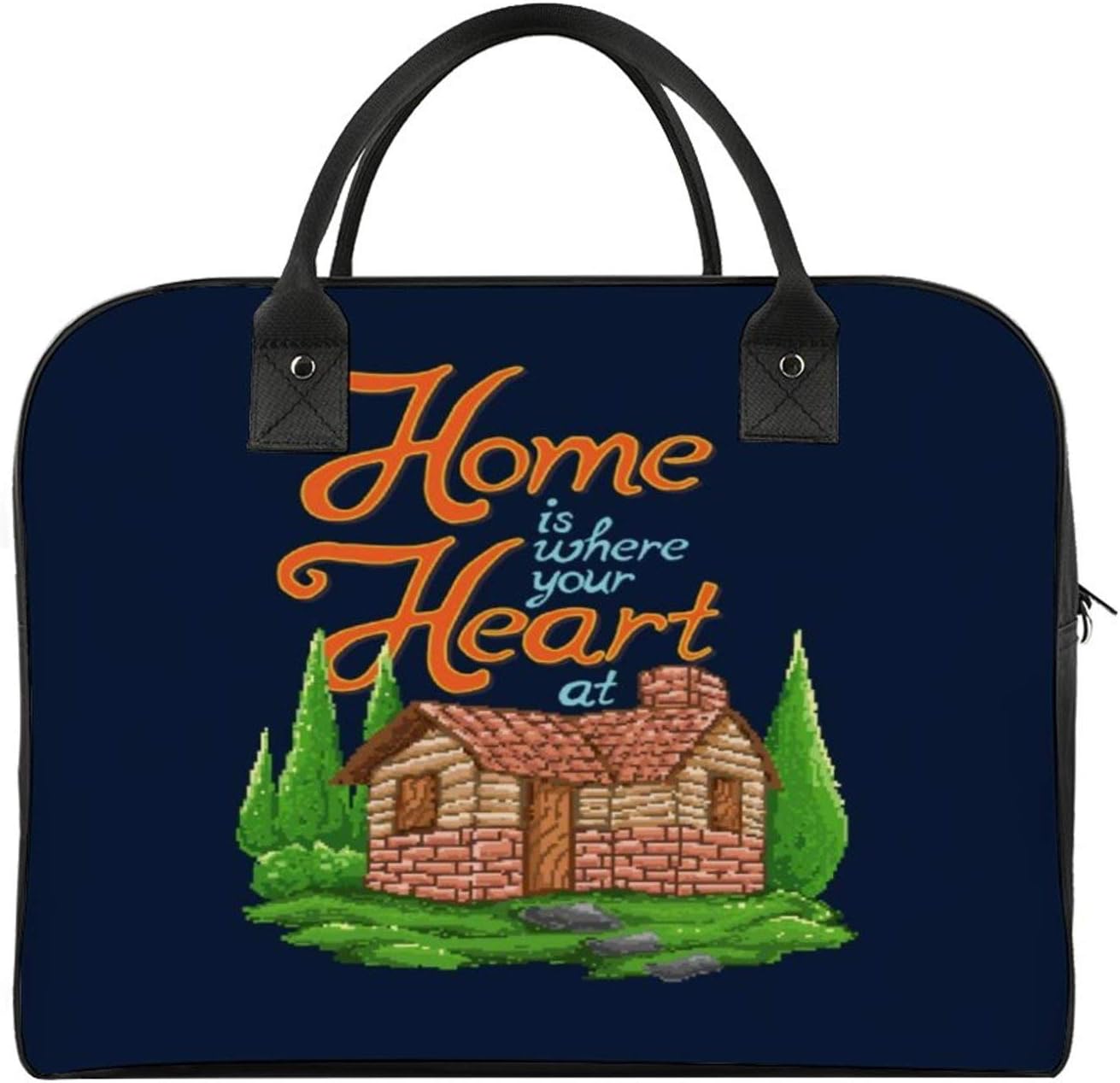 Home Is Where Your Heart at Pixel Art Travel Duffel Bag Lightweight Large Capacity Portable Luggage Bag Weekender Overnight Bag