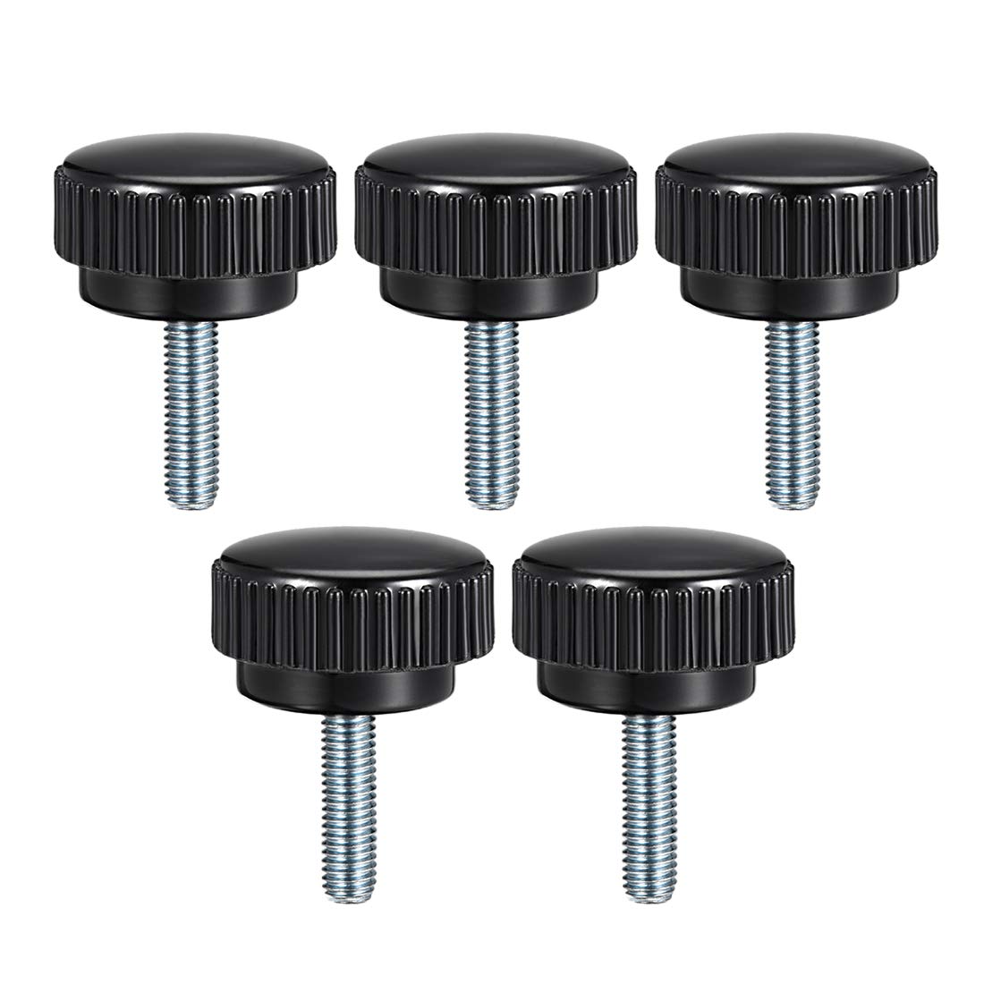 sourcing map M8 x 20mm Metric Male Thread Knurled Clamping Knobs Grip Thumb Screws Plastic Threaded Hand Bolt Knobs Black 5 Pcs