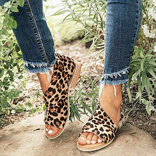 BEAUTYVAN Women's Boots,Retro Peep Toe Cut Out Leopard Low Heels Sandals Casual Walking Brown Shoes