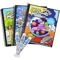 7TECH Magic Water Coloring Book Drawing Painting Picture Album with Refillable Pen Animal Outer Space Letter Kids Learning Toys 3 Pack