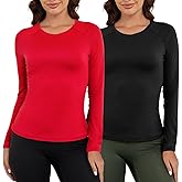 VENTELAN Women's 2 Pack Thermal Shirts Long Sleeve Crewneck Tops Compression Base Layer Undershirt Winter Warm Fashion Tee