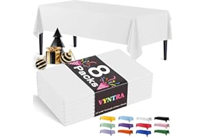 Vyntra 8 Packs Disposable Plastic Tablecloths 54"×108" Rectangle, Party Table Covers for Birthday, Wedding, Graduation & Baby