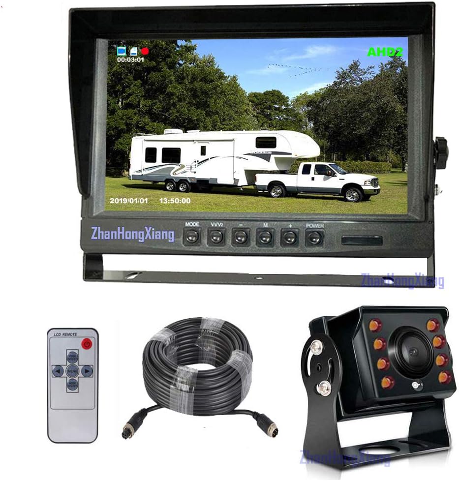 1080P RV Backup Camera Wired System,9 inch AHD 2-Split DVR Monitor Waterproof 8LED IR Night Vision Reverse Rear View Mirror Camera 12V-24V for Semi Bus Truck Trailer Camper